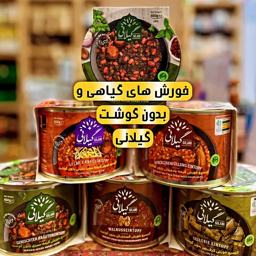 کنسرو خورش قیمه بادمجان گیاهی ۴۶۰ گرمی گیلانی