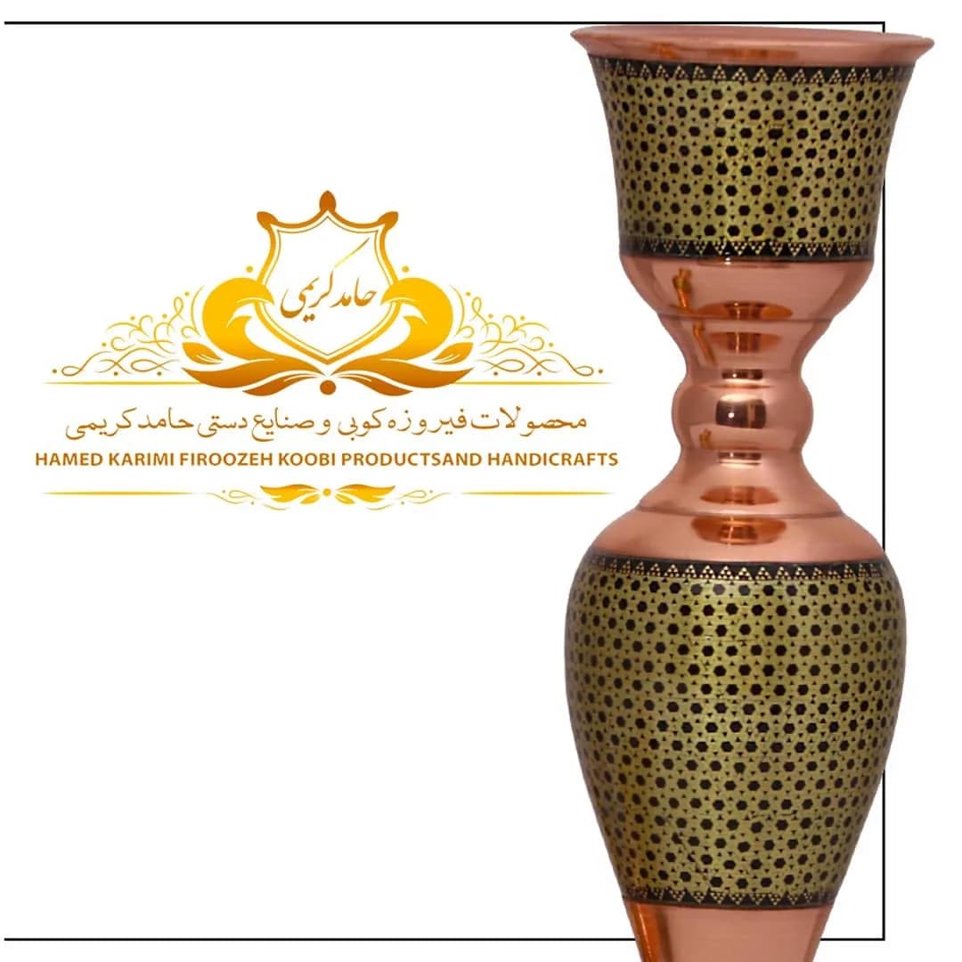 شمعدان مس و خاتم، رنگ طلایی و مشکی، فرم ساعت شنی