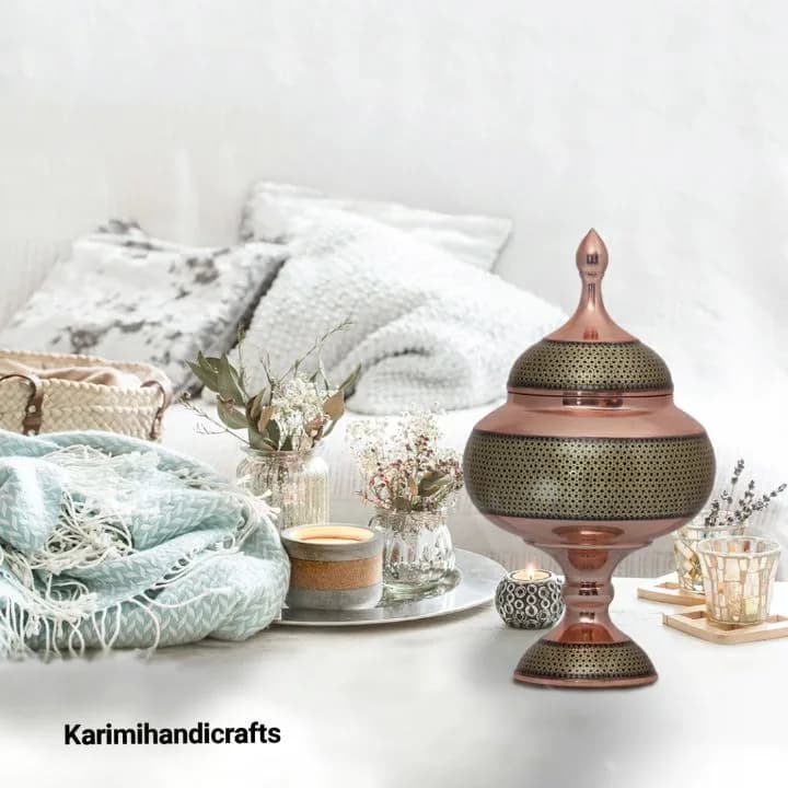 شکلات خوری پایه دار مس و خاتم سایز ۴