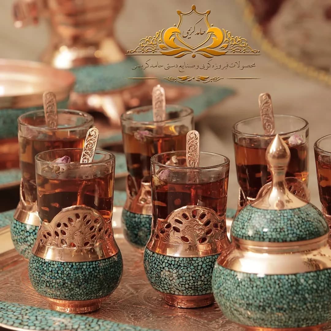 ست پذیرایی فیروزه‌کوب — رنگ مسی — نمای محیط — سماور