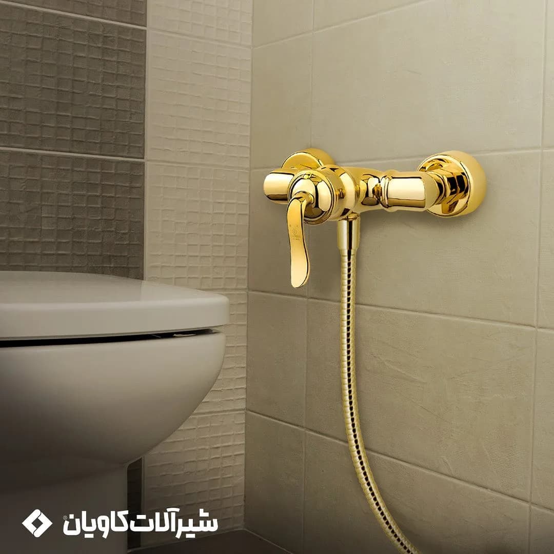 ست شیرآلات دیبا کاویان، رنگ طلایی، جنس فلز، اهرمی با شیلنگ