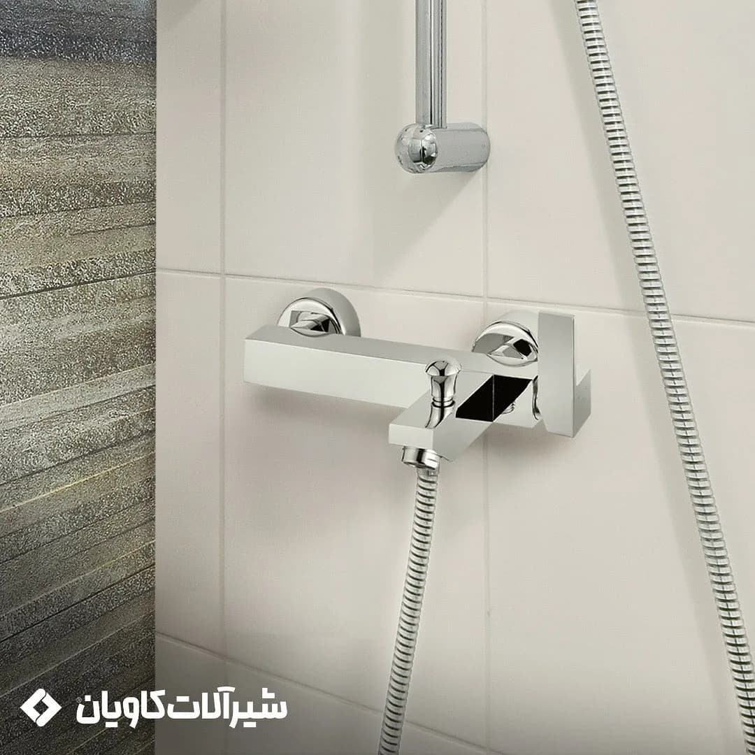 ست شیرآلات آسا کاویان، رنگ نقره‌ای، جنس فلز، شیر دوش توکار