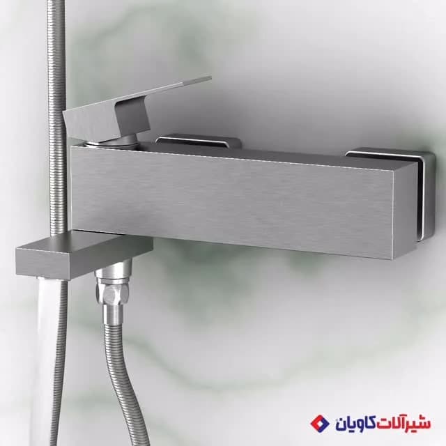 شیر حمام نوژا کاویان، رنگ نقره‌ای، جنس فلز، توکار، مستطیلی