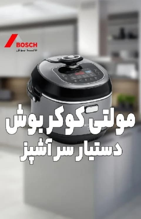 مولتی کوکر بوش، رنگ مشکی و نقرهای، جنس پلاستیک و استیل، رومیزی