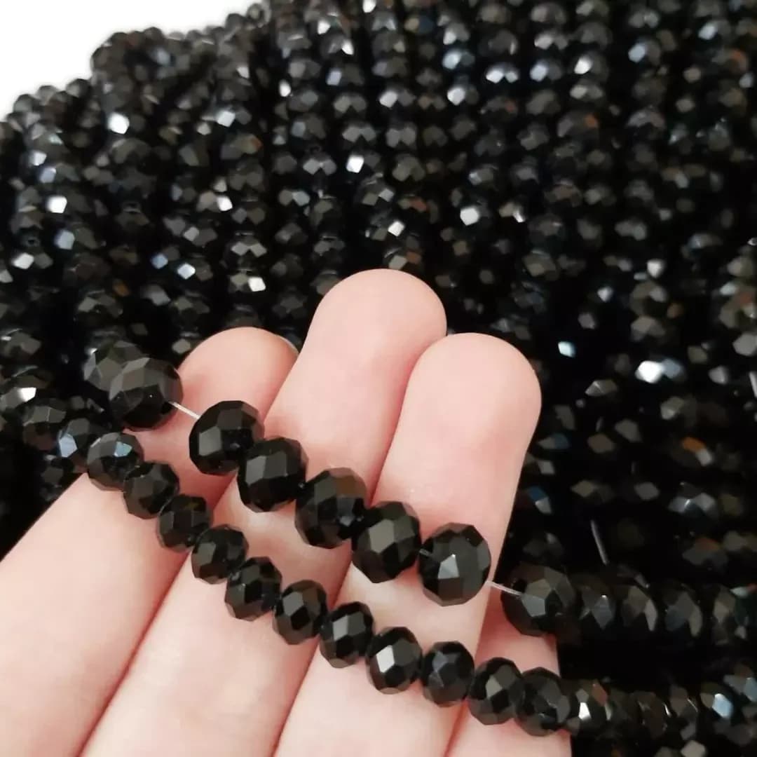 مهره کریستال مشکی سایز ۶ و ۸، جنس شیشه، تراش خورده گرد