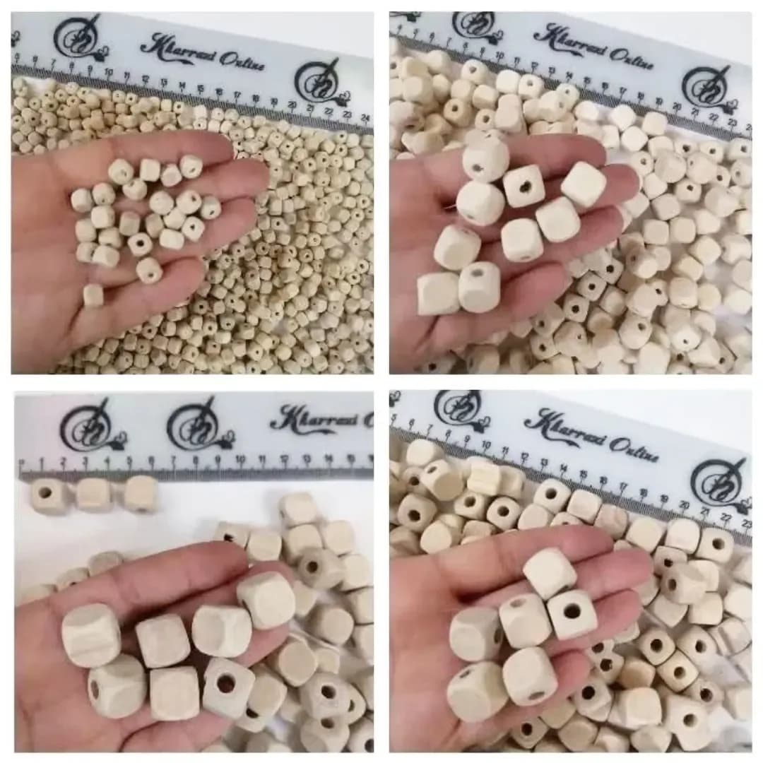مهره مکعبی خام، رنگ کرم، جنس چوب