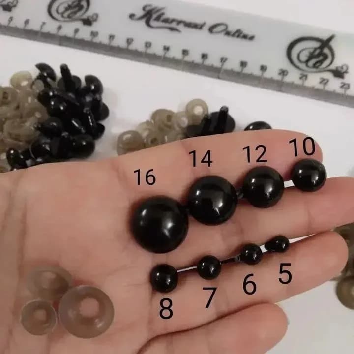 چشم عروسک قفلی، رنگ مشکی و خاکستری، جنس پلاستیک، نیمدیسک و واشر