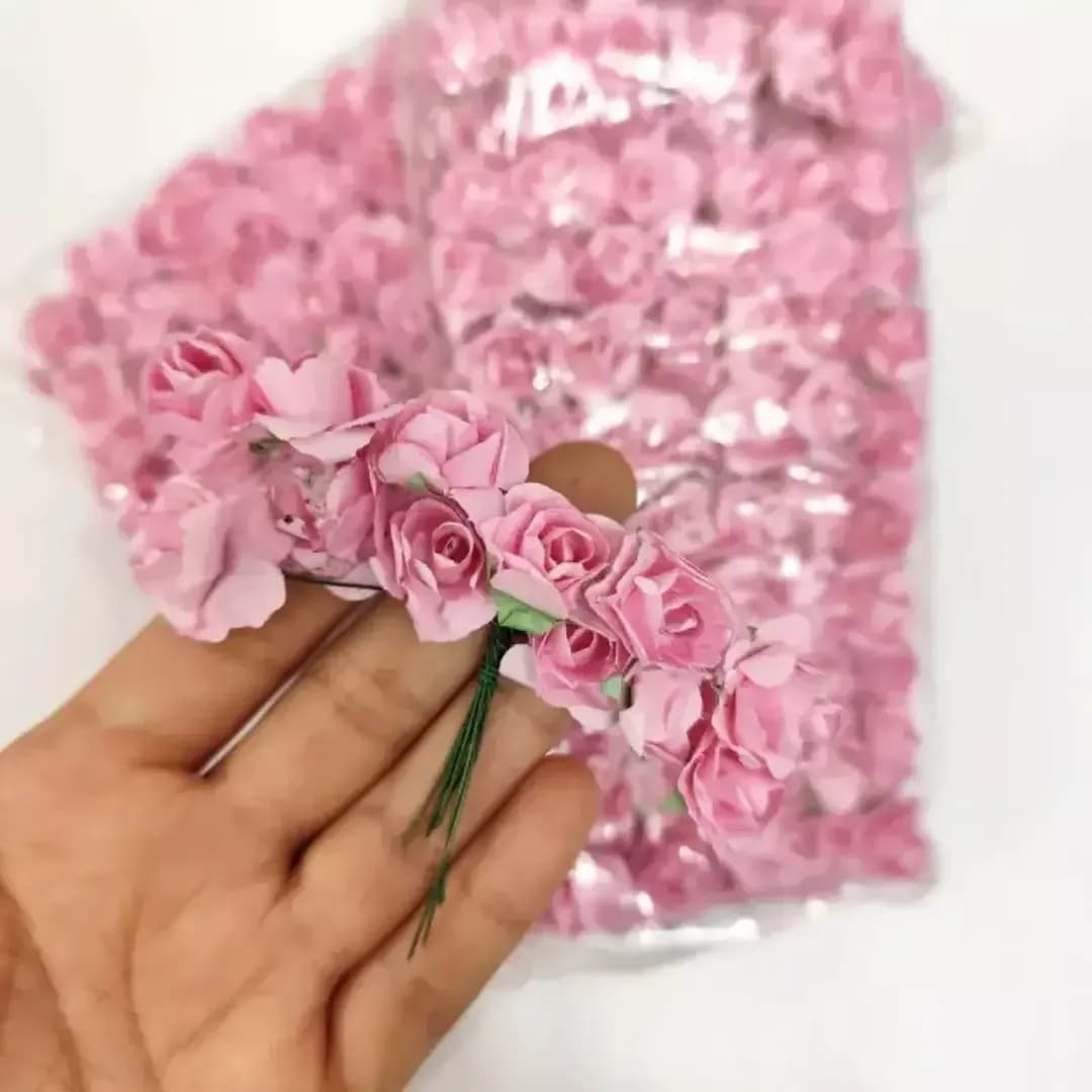 گل کاغذی گیفت، رنگ صورتی، جنس پارچه، گل رز کوچک