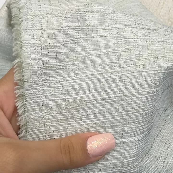 پارچه ژاکارد لمه عرض ۱۵۰، رنگ سفید و خاکستری، جنس لینن، بافت زبر