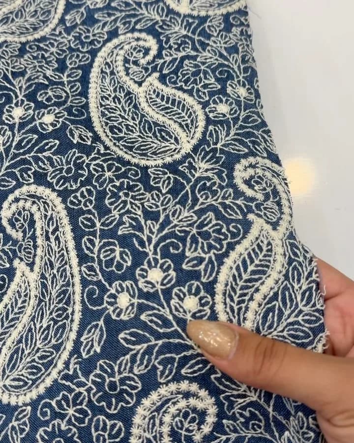 پارچه جین لینن گلدوزی