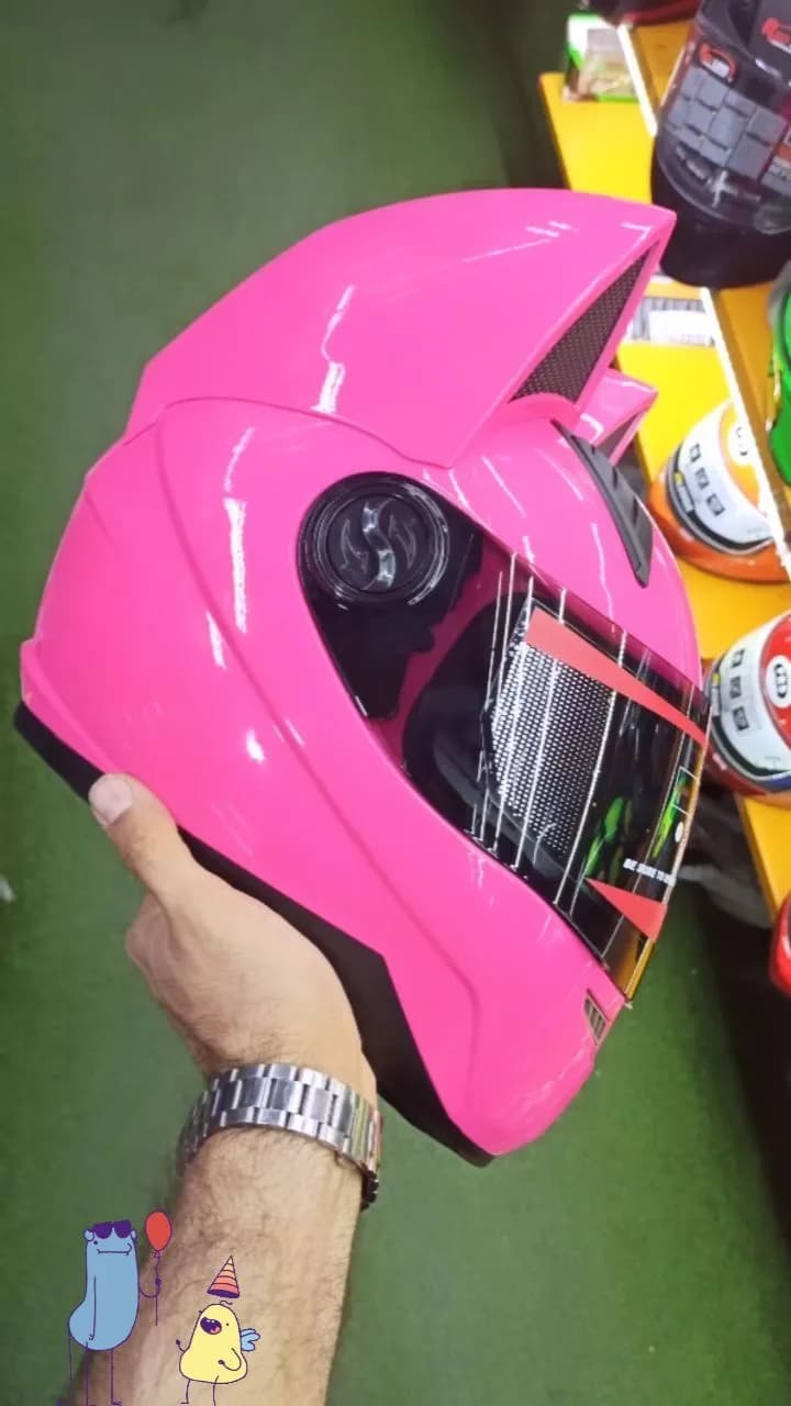 کلاه کاسکت دخترانه نیترینوس، رنگ صورتی و مشکی، جنس پلاستیک، تمام صورت، اسپرت