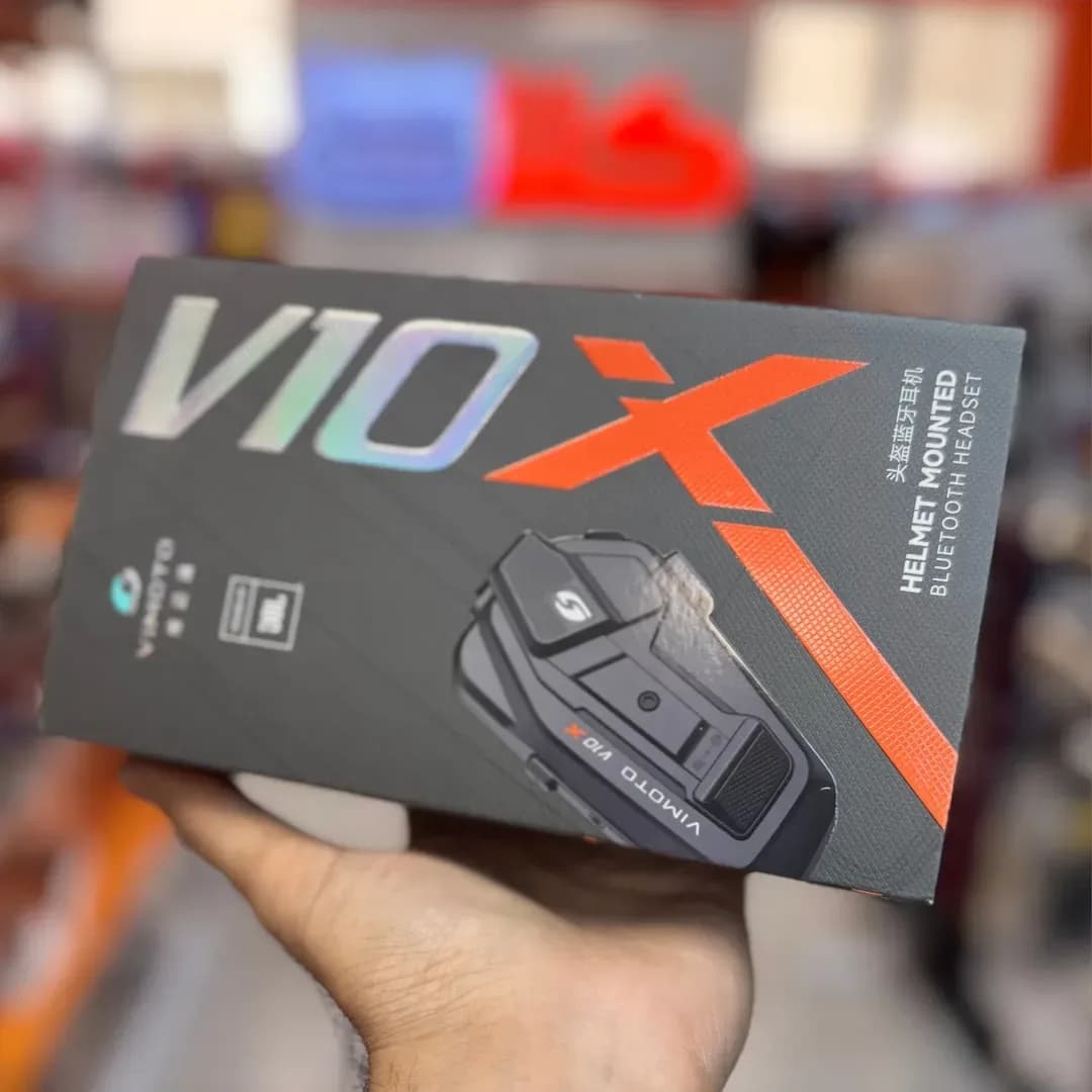 بلوتوث کلاه کاسکت V10X، رنگ مشکی و نارنجی، جنس پلاستیک، هدست بلوتوثی