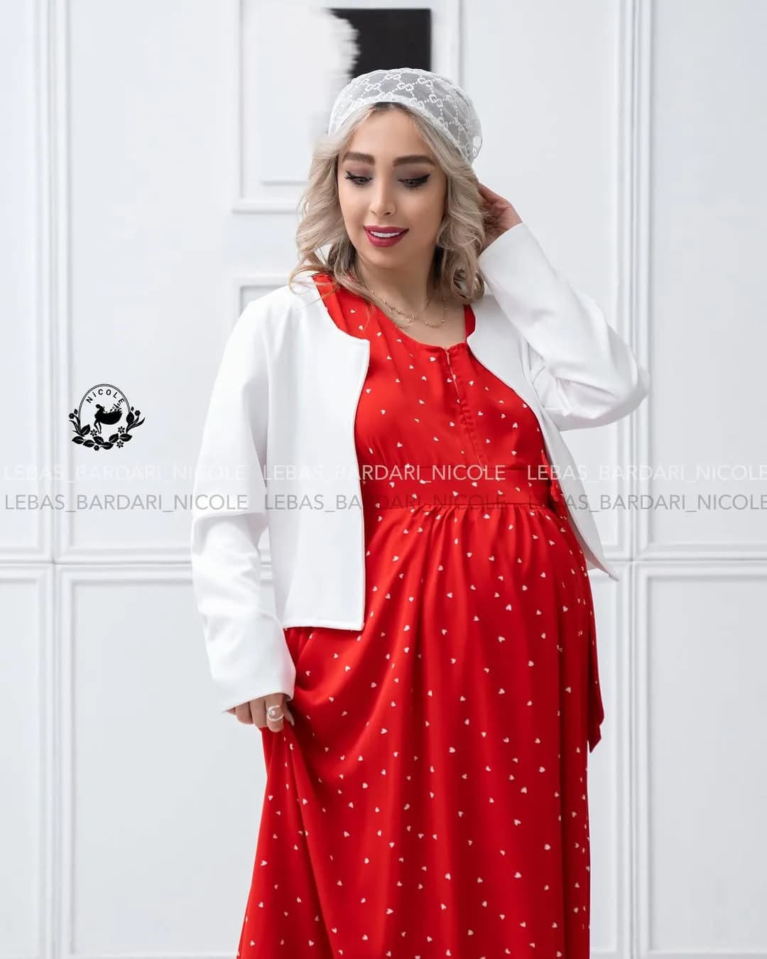 کت سارافون بارداری طرح گل سرخ