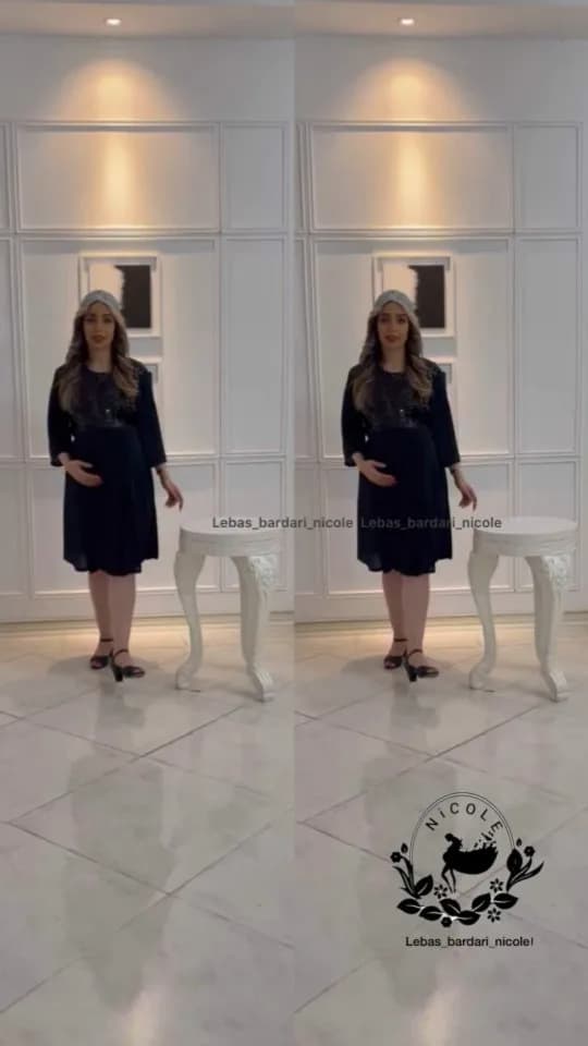 پیراهن مجلسی بارداری آستین سهربع میدی