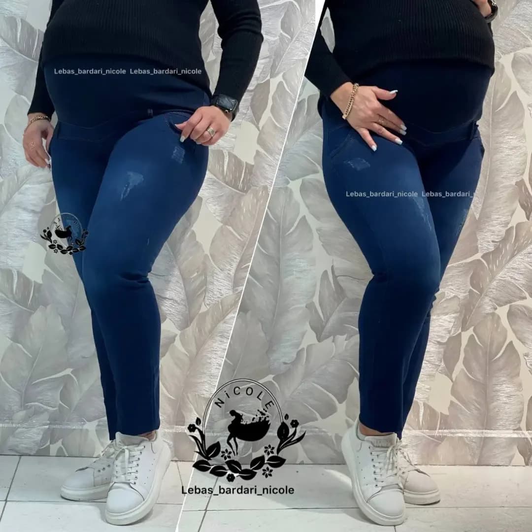 شلوار جین راسته بارداری، رنگ آبی، مشکی و سفید، جذب، فاق بلند