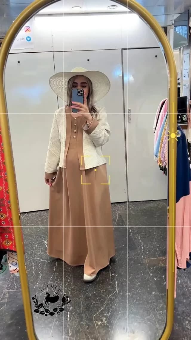 ست مانتو و پیراهن بارداری، رنگ قهوه‌ای و کرم، مانتوی کوتاه، پیراهن بلند