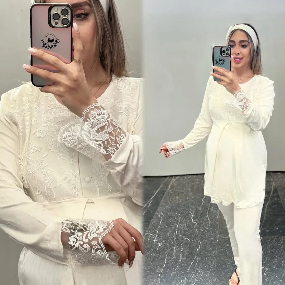 ست تونیک و شلوار راحتی گیپوردار