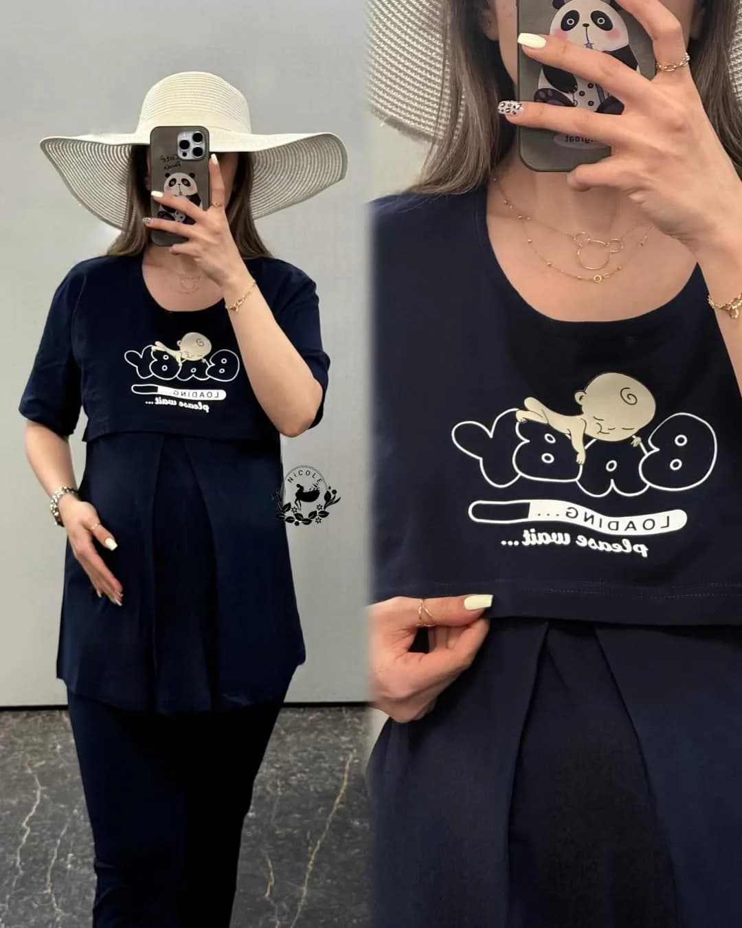 ست تونیک و شلوار راحتی طرح بی‌بی — رنگ سرمه‌ای — نمای کامل — طرح بی بی
