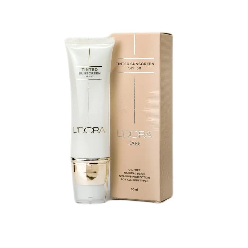 ضدآفتاب رنگی SPF50 لدورا، رنگ سفید و بژ، جنس پلاستیک، تیوپ پمپی