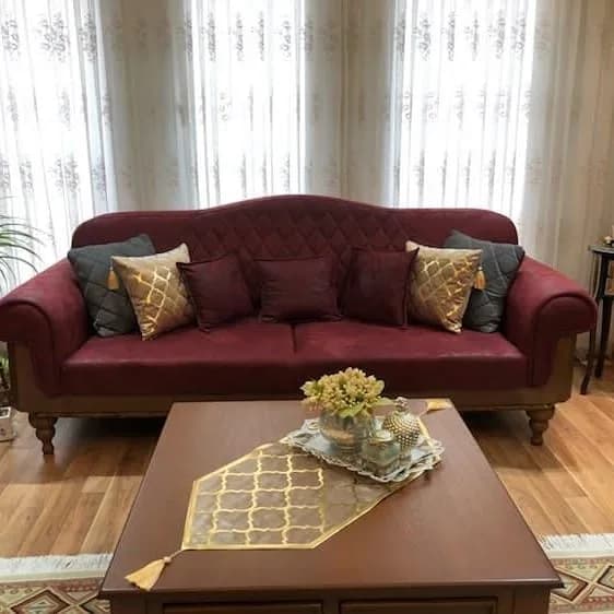 رانر مخمل بژ طلایی، رنگ قهوه‌ای، طرح هندسی، مستطیلی