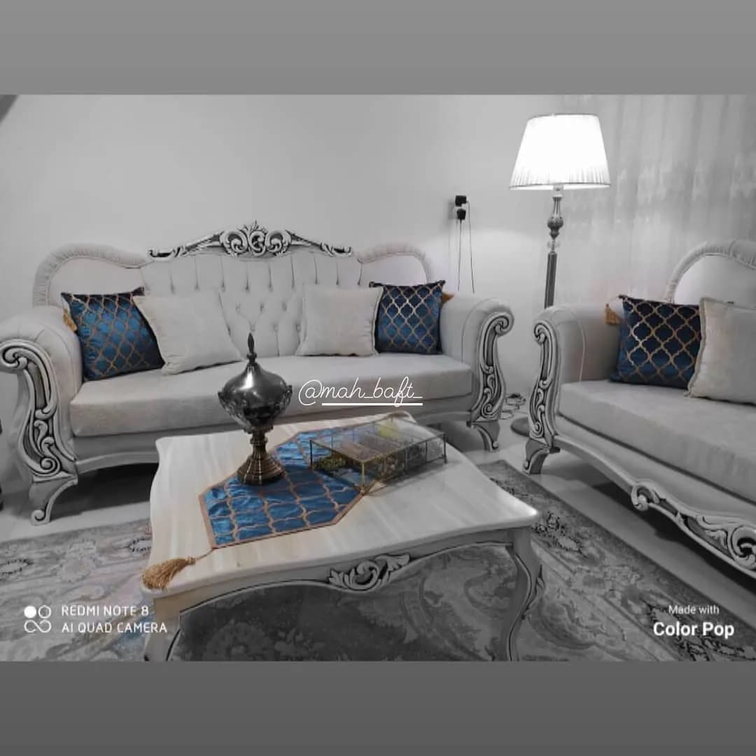 رانر طرح لوزی نقرابی با چرم رزگلد، رنگ آبی و طلایی، جنس مخمل، طرح هندسی، مستطیلی