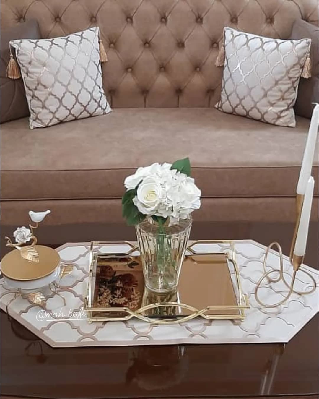 رانر طرح لوزی شیری با چرم رزگلد