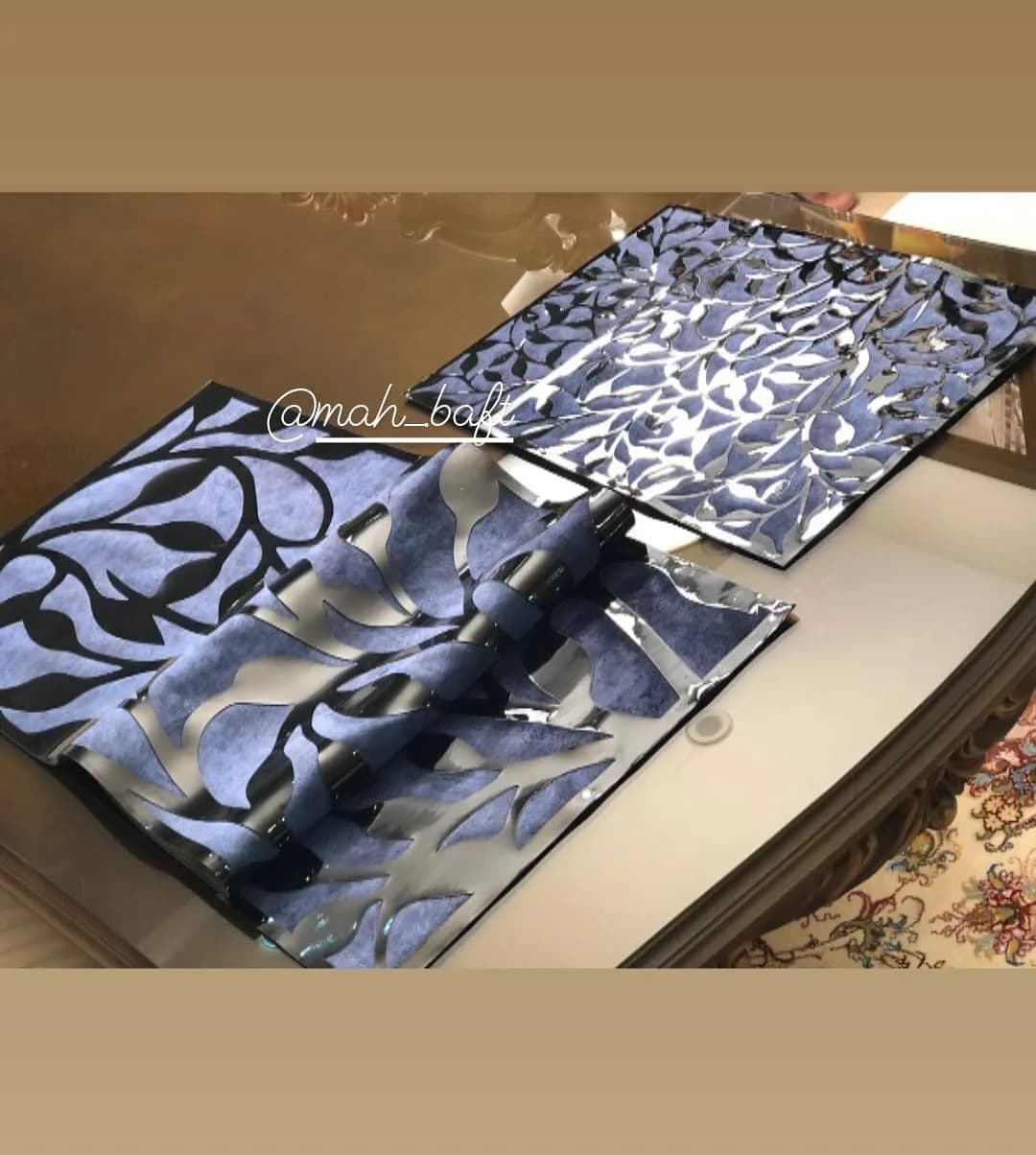 رومیزی طرح شاخ و برگ سورمهای