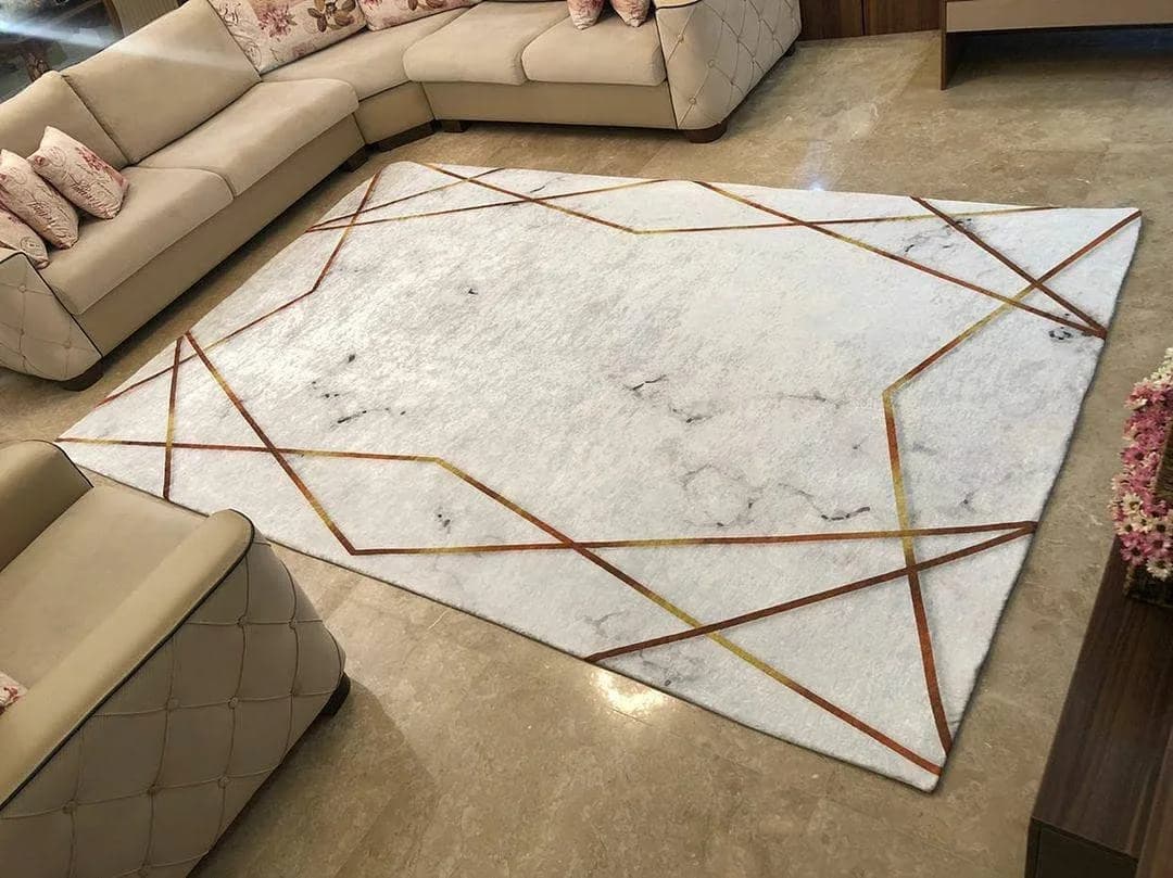 روفرشی وارداتی ۶ متری، رنگ سفید و مسی، طرح هندسی، مستطیلی
