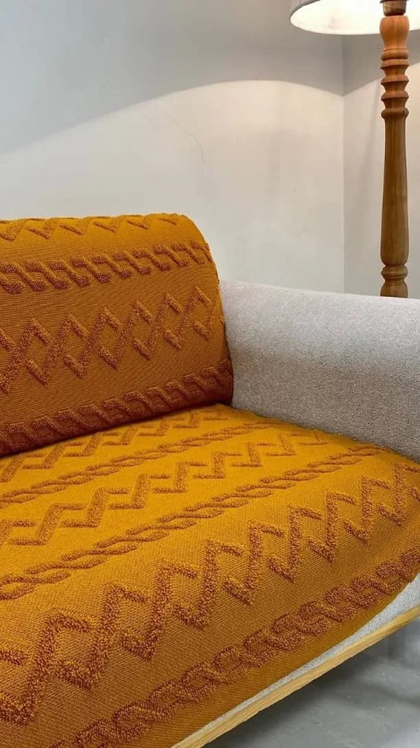 شال مبل ۱۷۰ در ۱۴۰، رنگ خردلی، طرح هندسی، مستطیلی بافت برجسته