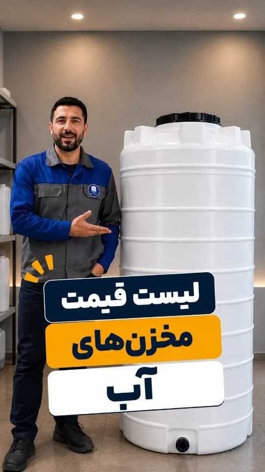 مخزن آب، رنگ سفید، جنس پلاستیک، استوانه‌ای عمودی
