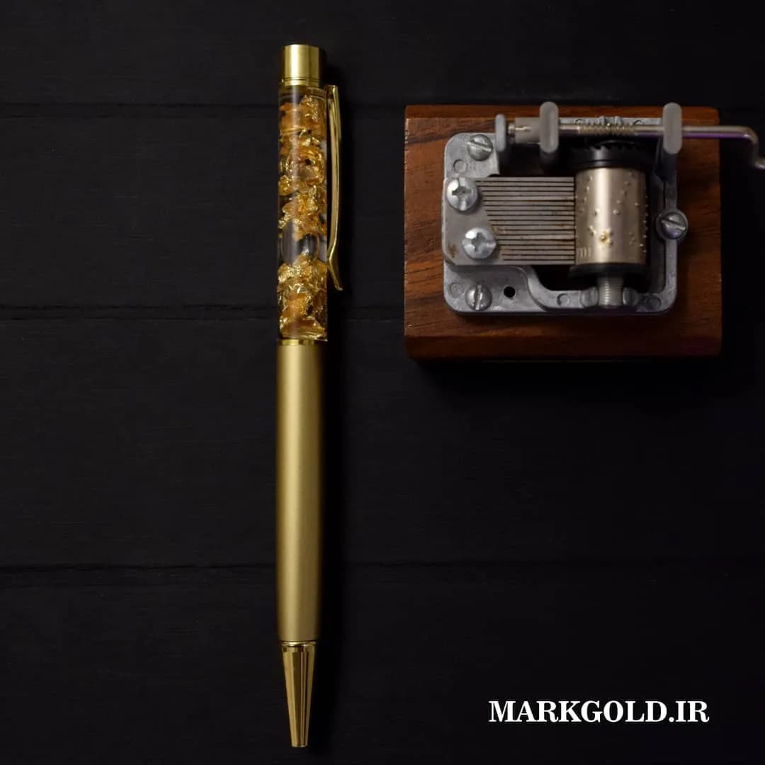 خودکار مارک گلد، رنگ طلایی، جنس پلاستیک، فلز و چوب، خودکار لوکس مخزندار