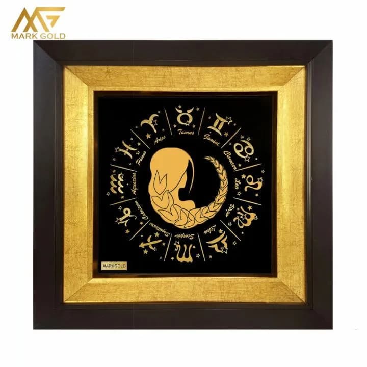 تابلو طلاکوب ماه شهریور TS06 مارک گلد، رنگ مشکی و طلایی، جنس چوب و شیشه، طرح هندسی، تابلوی دیواری مربعی قابدار