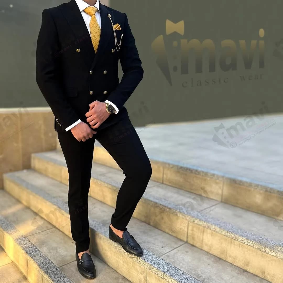کت و شلوار مردانه، رنگ مشکی، دو تکه، جذب