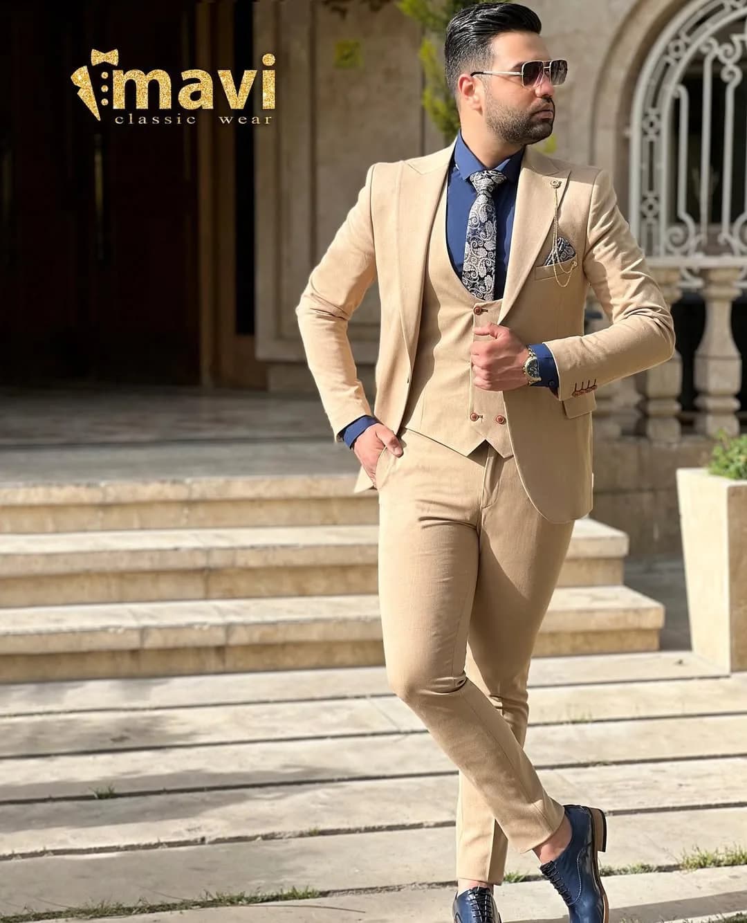 کت و شلوار مردانه مدل ۲۰۲۲، رنگ کرم، جذب، آستین بلند