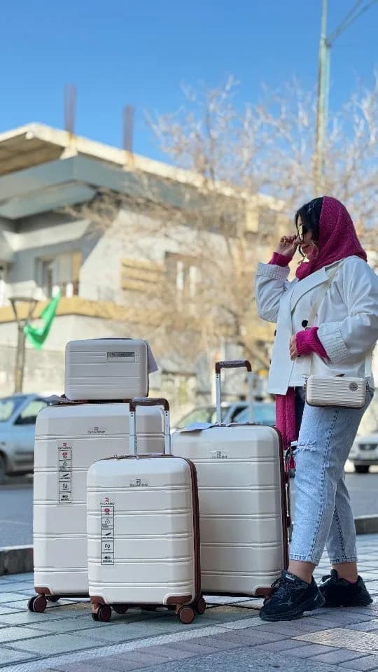 چمدان، رنگ کرم، ست چمدان چرخ‌دار، سخت