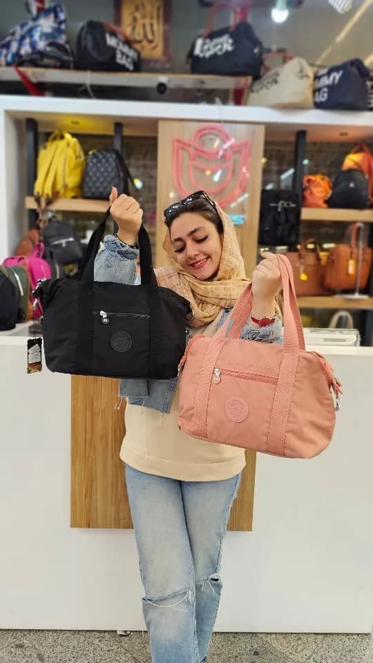 کیف دستی، رنگ مشکی و صورتی، جنس پارچه، متوسط، زیپدار
