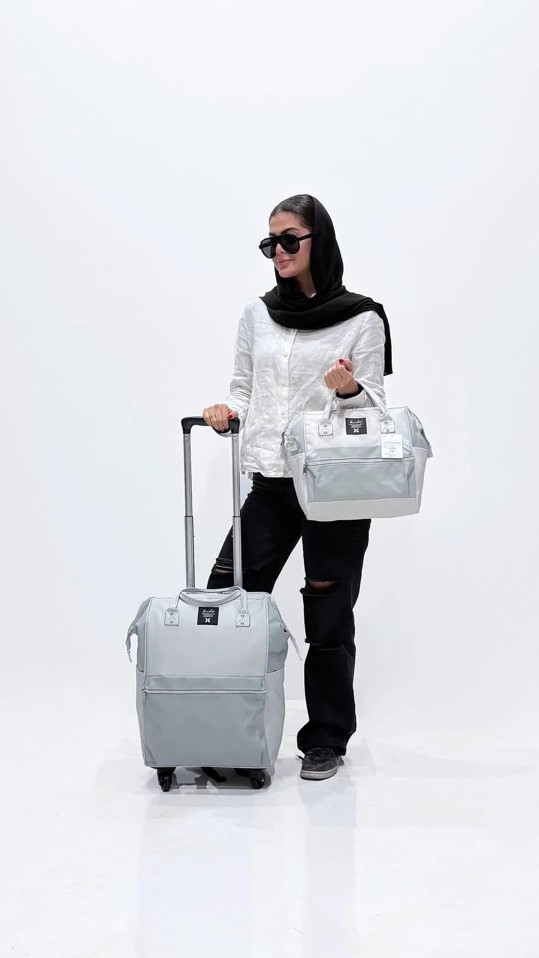 ست کیف مسافرتی، رنگ خاکستری، ساک مسافرتی چرخدار و دستی