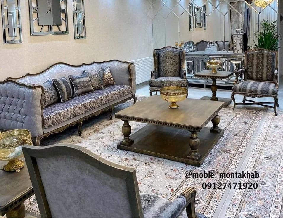 مبل ابزاری مدل ریسه، رنگ خاکستری و قهوه‌ای، جنس پارچه و چوب، ست مبل راحتی