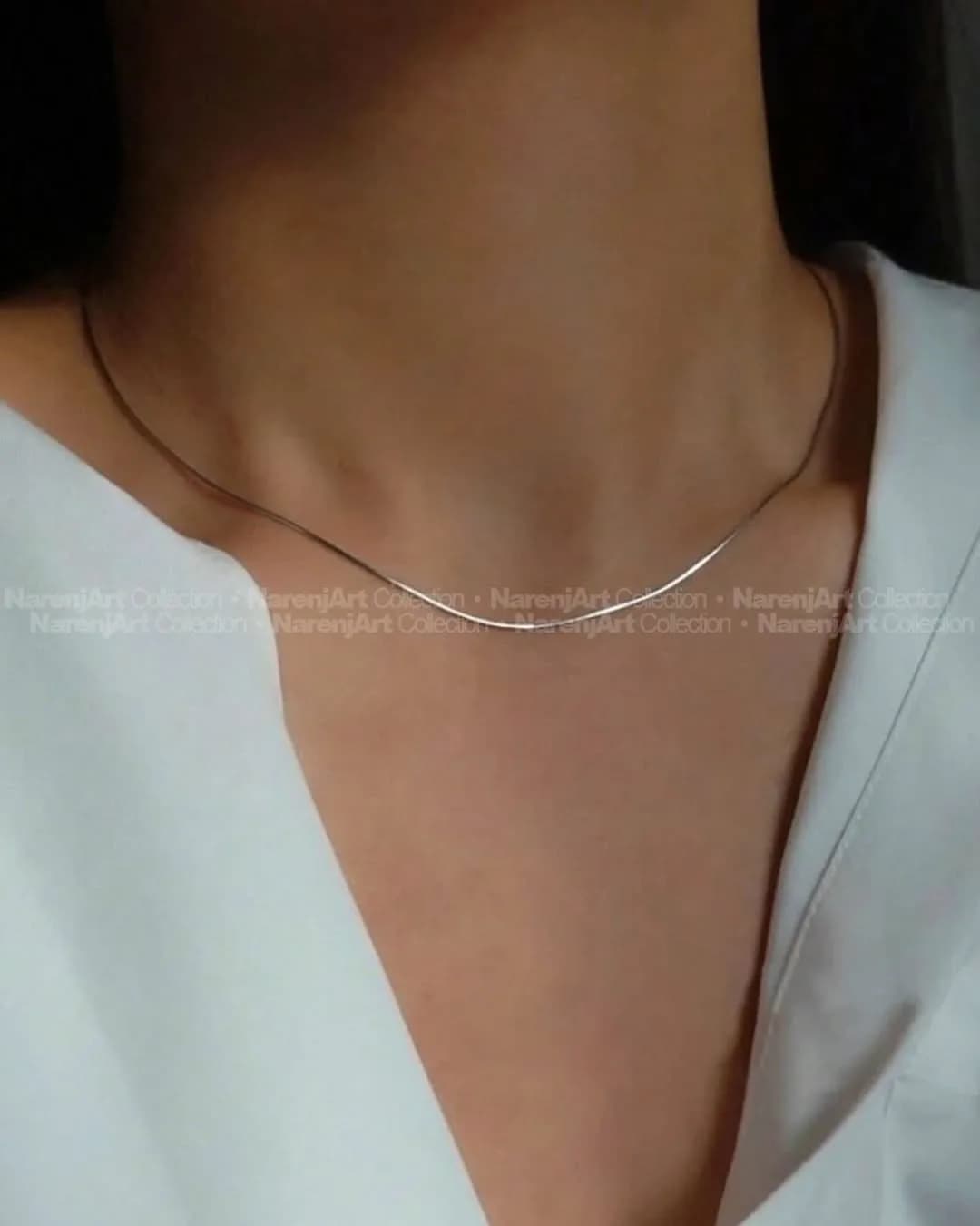 گردنبند نقره ای، جنس فلز، تخت و ساده