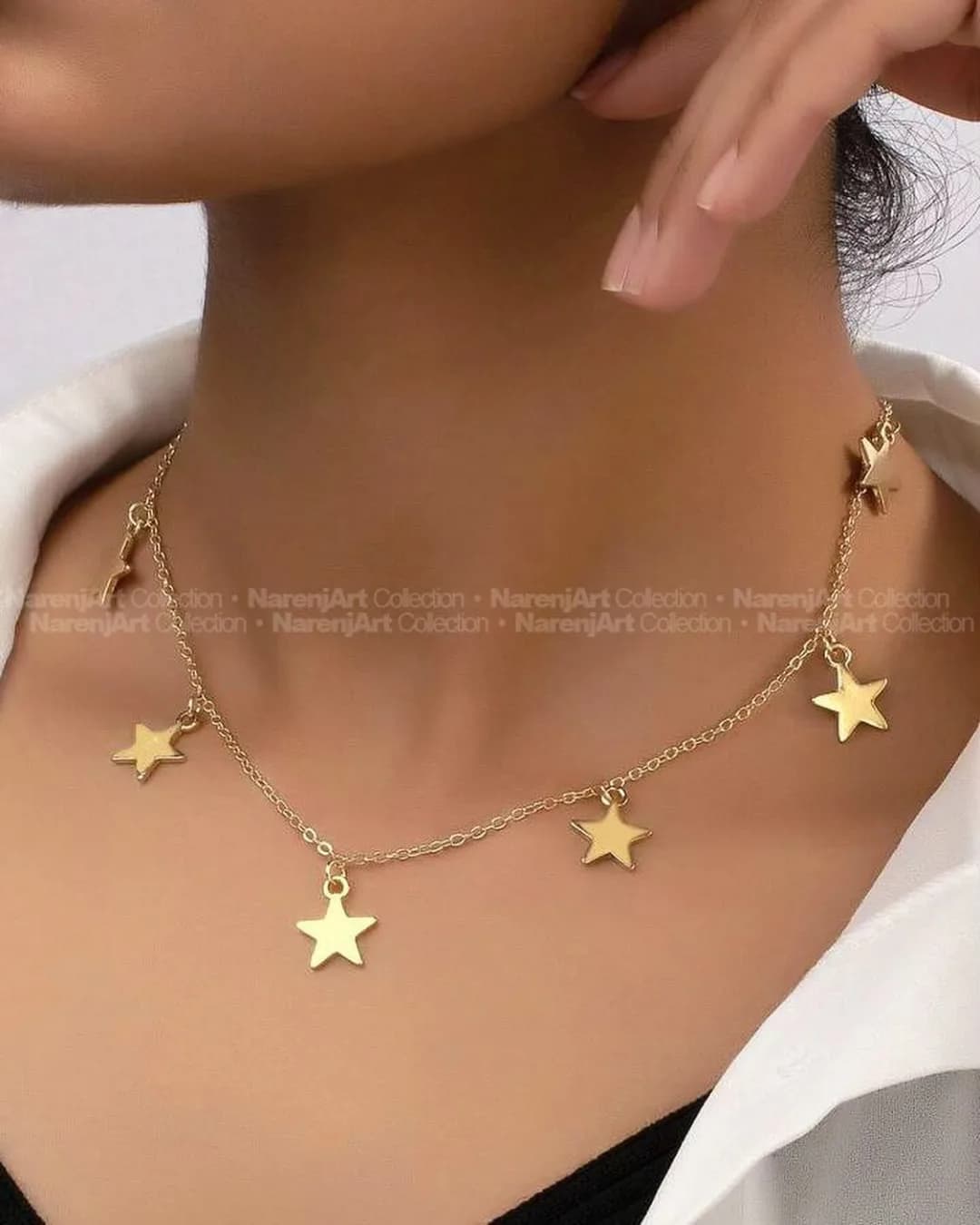 گردنبند هفت ستاره استیل طلایی، جنس فلز، زنجیری، آویز ستاره‌ای