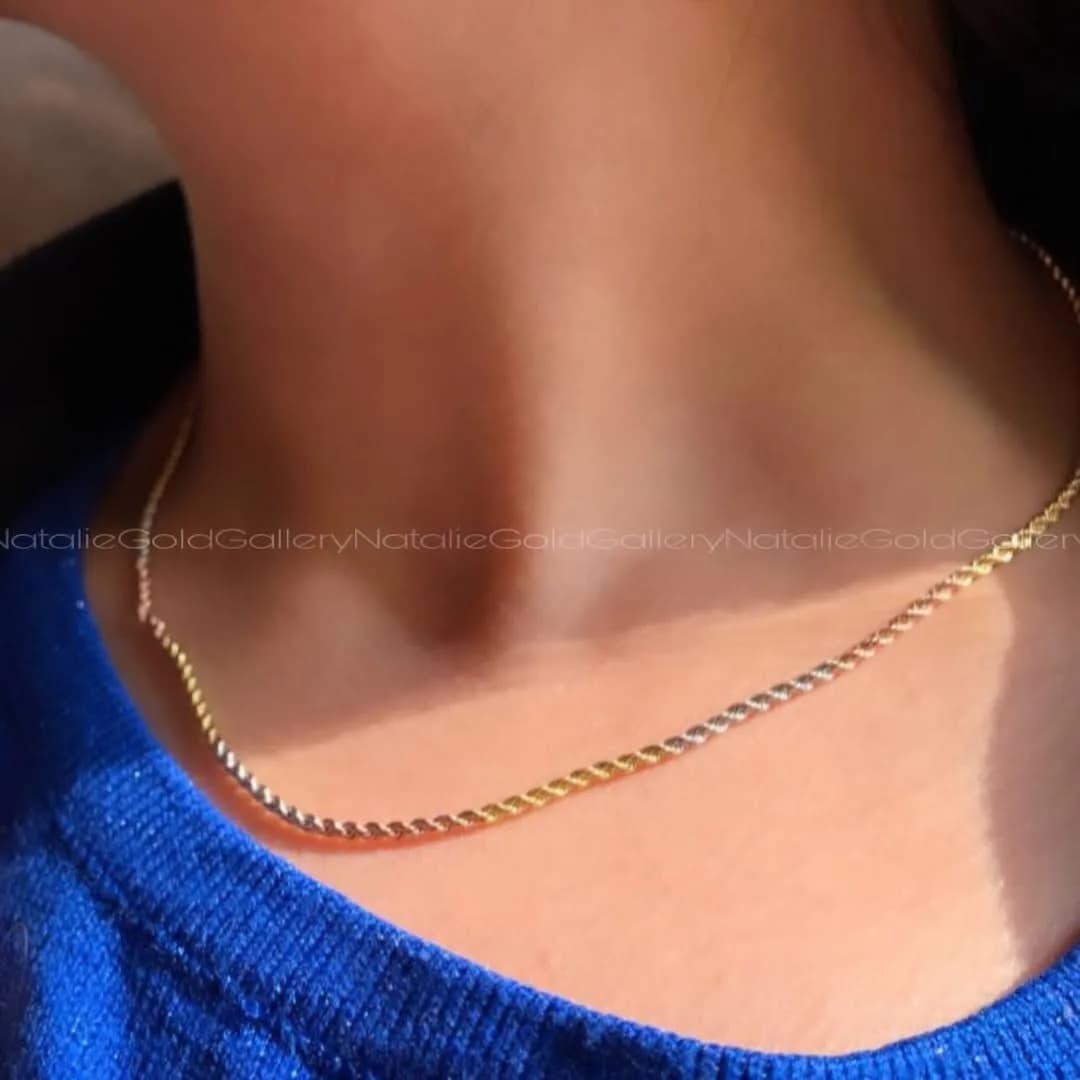 گردنبند طلا طنابی سه رنگ ۲.۵ گرم، رنگ طلایی، زنجیر طنابی