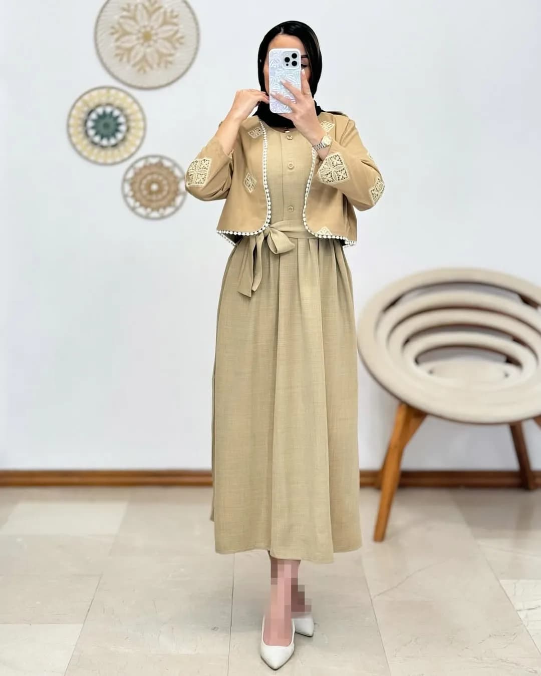 کت سارافن اصالت شانتون — رنگ خاکی — نمای کامل — دکمه