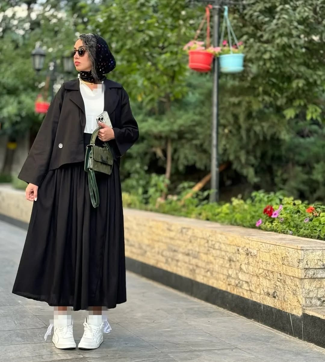 کت دامن لینن کجراه — رنگ مشکی — نمای رویتن — دامن بلند