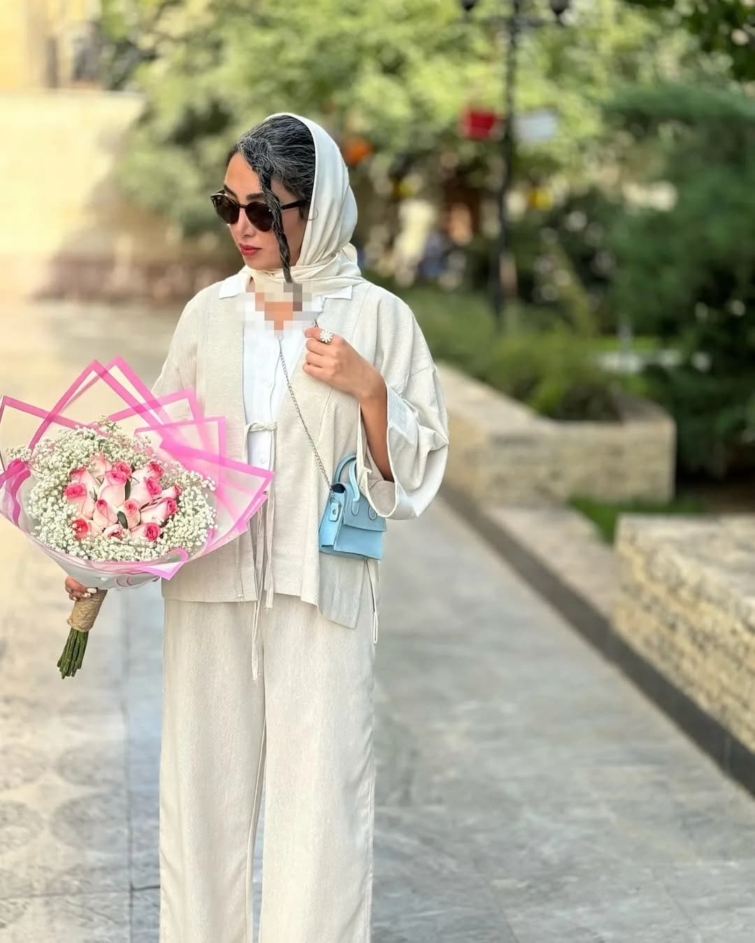 شومیز و شلوار لینن کجراه، رنگ کرم، مانتو بلند، شلوار گشاد