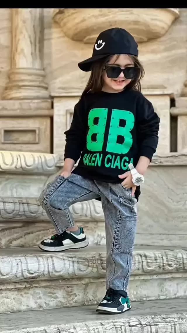 ست بلوز و شلوار جین پسرانه، رنگ سیاه، سبز و خاکستری، جنس کتان و دورس، هودی گشاد آستین بلند