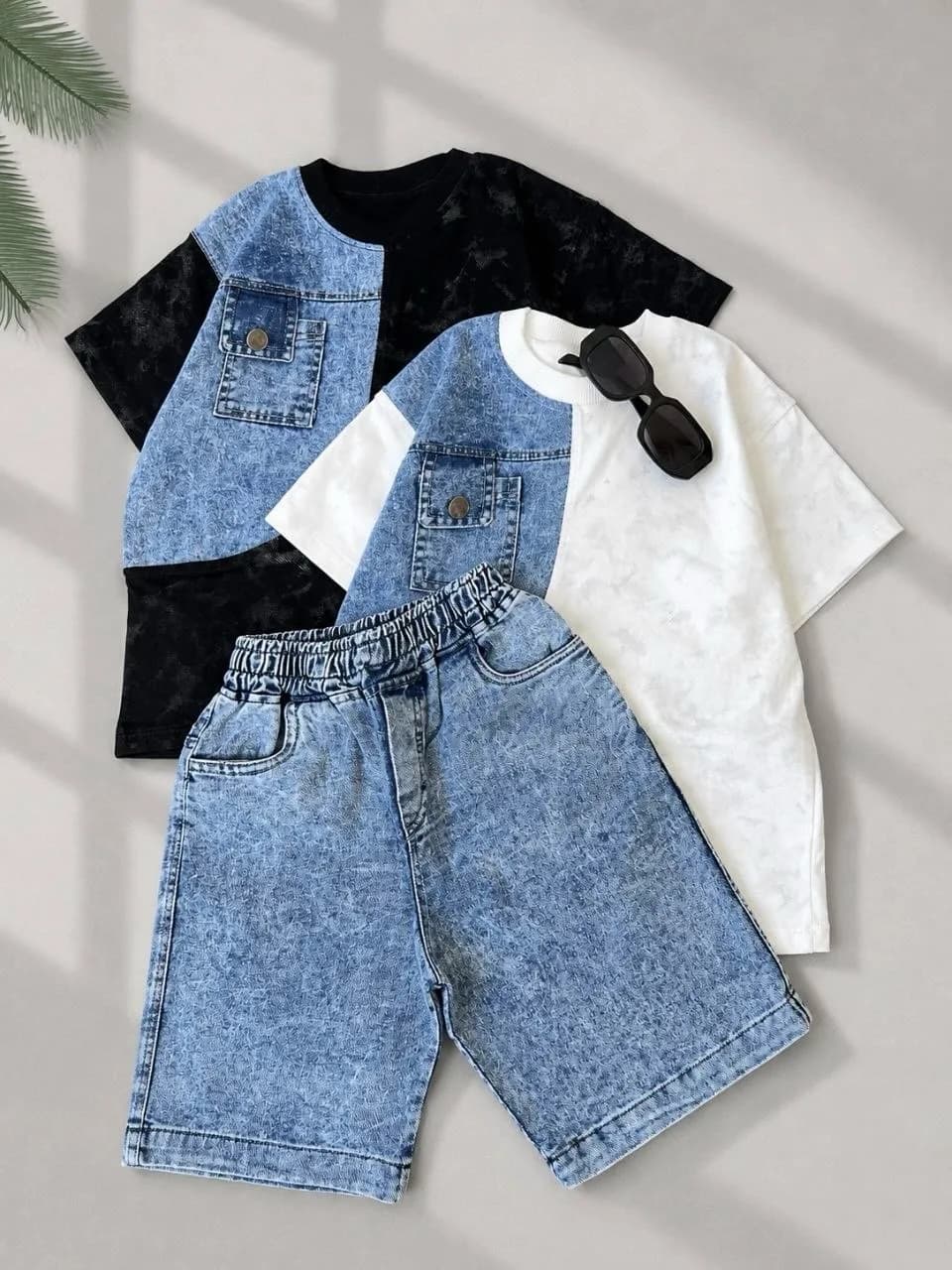 ست تیشرت و شلوارک تیکه جین پسرانه