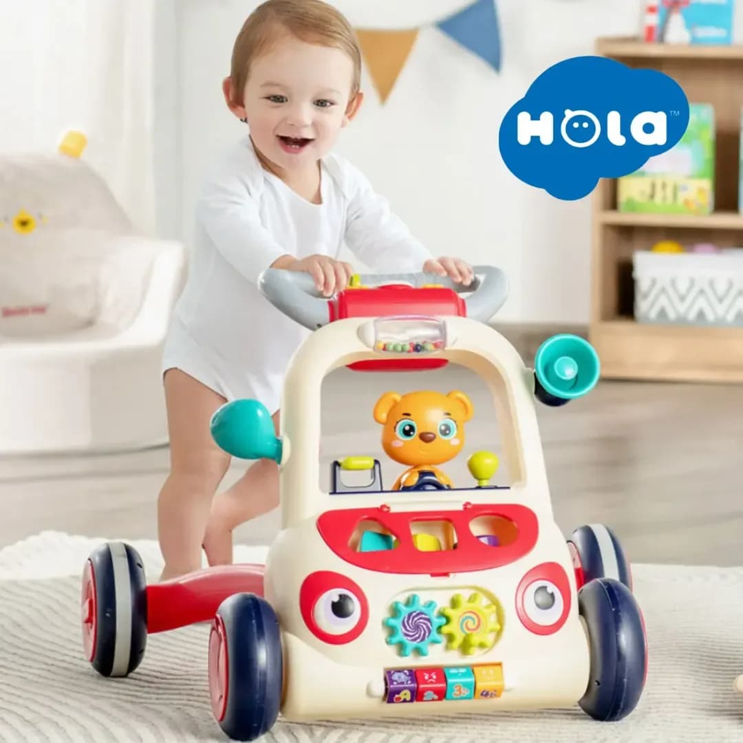 واکر چندکاره موزیکال کودک Hola Toys، رنگ کرمی، قرمز و آبی، جنس پلاستیک، واکر آموزشی کودک