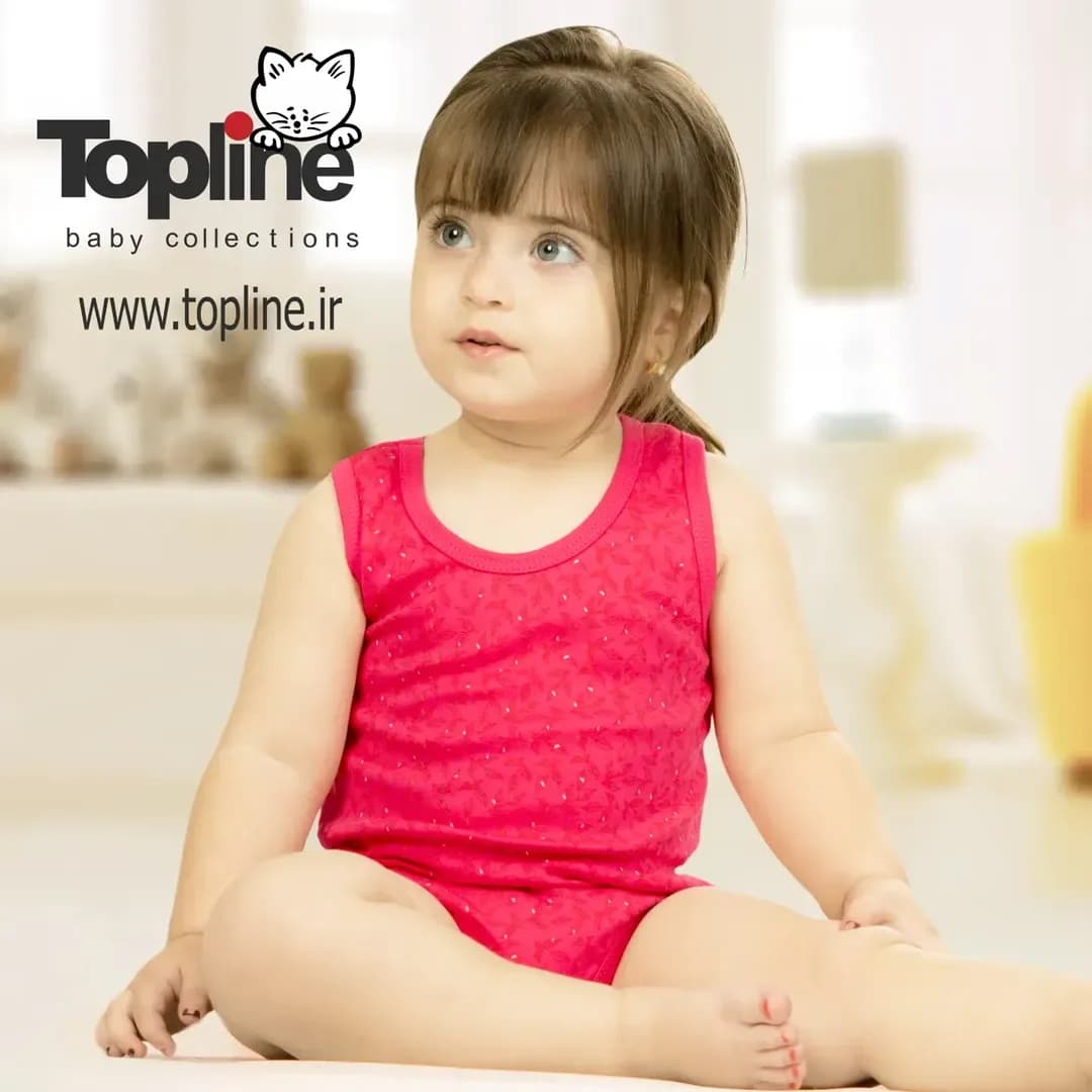 لباس نوزاد طرح برگ ریز تاپ لاین، رنگ صورتی، جنس نخی، رکابی، یقه گرد