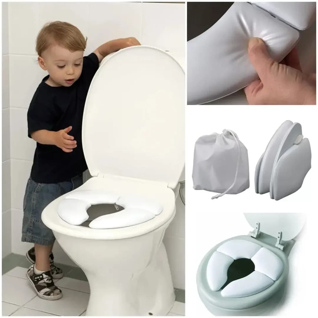 تبدیل توالت فرنگی تاشو کودک Mommys Helper، رنگ سفید و خاکستری، جنس پلاستیک و چرم مصنوعی، تاشو و قابل حمل