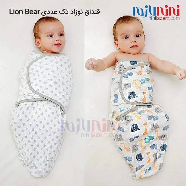 قنداق نوزادی چسبی تک عددی، رنگ سفید، آبی و زرد، طرح شخصیت کارتونی، مدل پیلهای